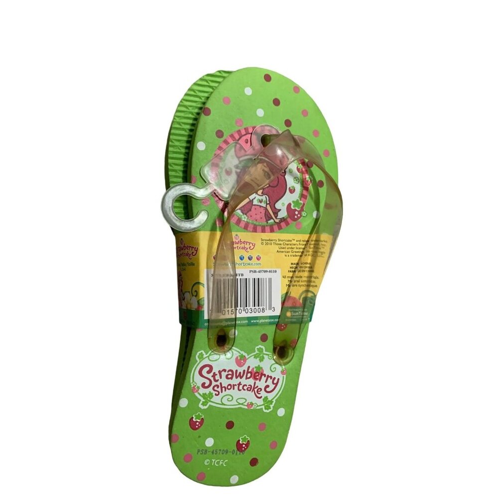 New Strawberry Shortcake Girls Size 3 4 Flip Flop Sandals Thongs Green Pink